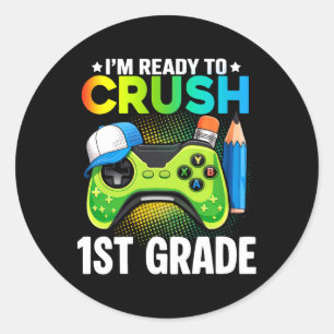 1st Grade Shirts For Boys Video Game Gaming Back T Classic Round Sticker
