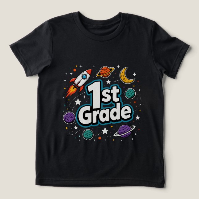 1st Grade Space Rocket Planets Tri-Blend Shirt (Design Front)