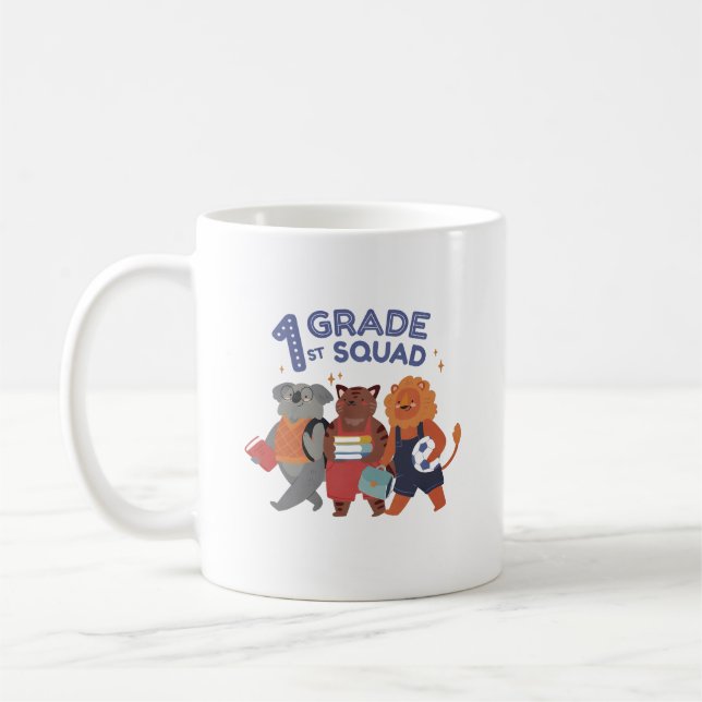 1st Grade Squad Cute Animal Design Coffee Mug (Left)