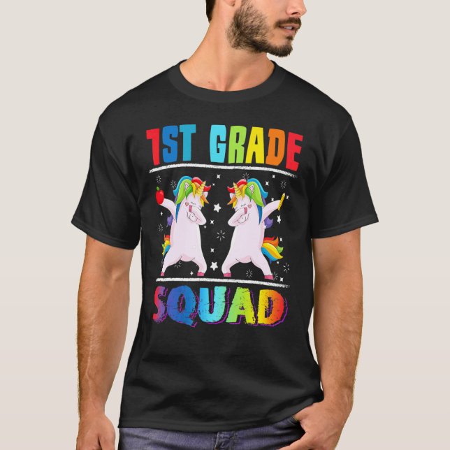 1st Grade Squad Dabbing Unicorn Back To School Bac T-Shirt (Front)