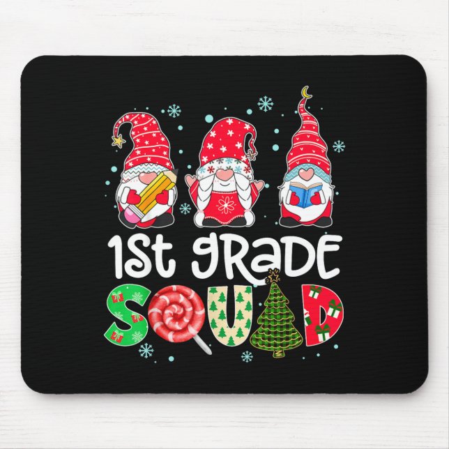 1st Grade Squad Gnome Teacher Christmas Ne Buffalo Mouse Mat (Front)