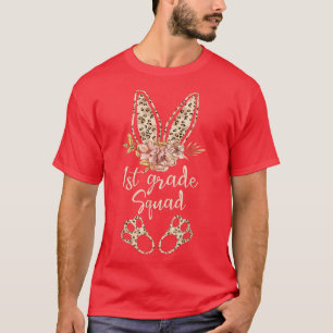 1st Grade Squad Teacher Easter Bunny Leopard Print T-Shirt