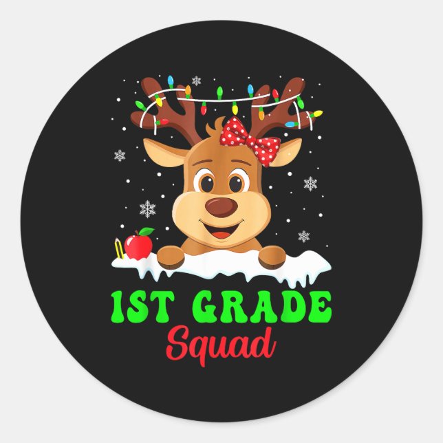 1st Grade Squad Xmas Reindeer Teacher Student Chri Classic Round Sticker (Front)