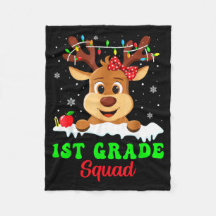 1st Grade Squad Xmas Reindeer Teacher Student Chri Fleece Blanket