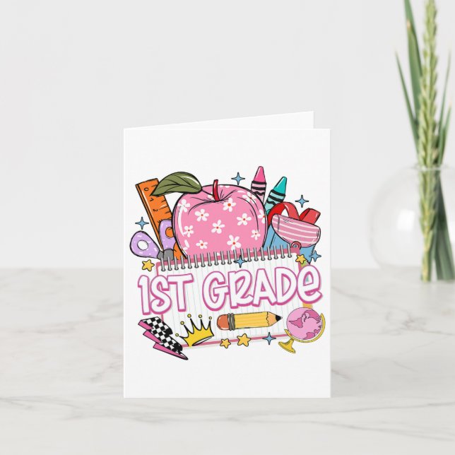 1st Grade Teacher Back To School Apple Notebook Re Card (Front)