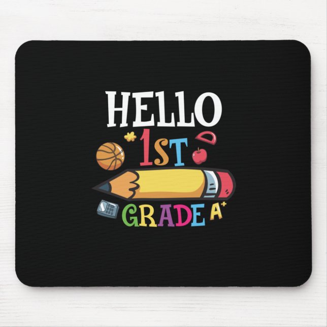 1st Grade Teacher Hello First Grade Pencil Mouse Mat (Front)