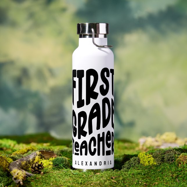 1st Grade Teacher Minimalist Text Water Bottle (Outdoor (Rotated))