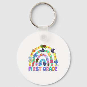 1st Grade Teacher Rainbow Ocean Animal First Grade Key Ring