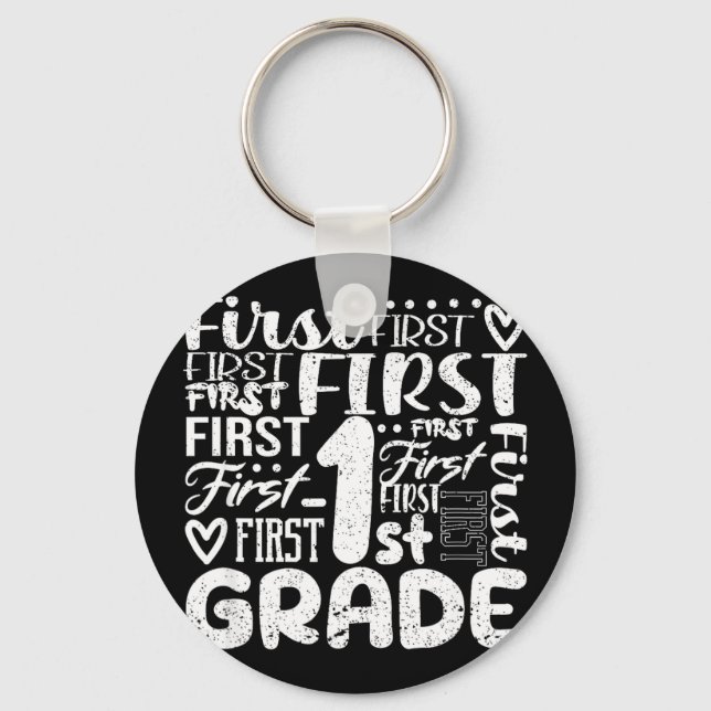 1st grade typography team first grade teacher back key ring (Front)