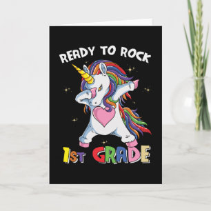 1st Grade Unicorn Back to School Ready Rock Kids Card