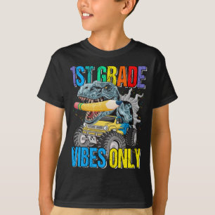 1st Grade Vibes Only Monster Truck Dinosaur Boys T-Shirt