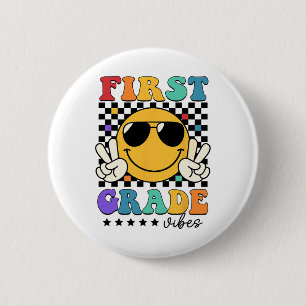 1st Grade Vibes Smile Face Back To School Girls Fi 6 Cm Round Badge