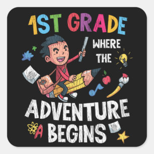 1st Grade Where Adventure Begins Back to School Square Sticker