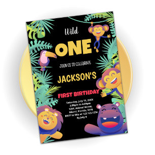 1st Green Orange Safari Birthday Invitations