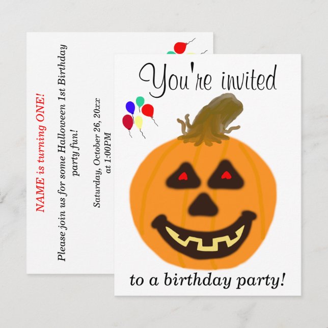 1st Halloween Birthday Party Invitations ANY AGE (Front/Back)