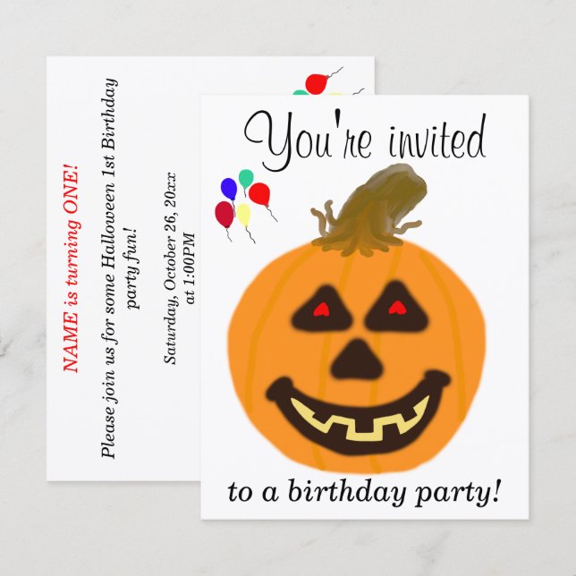 1st Halloween Birthday Party Invitations ANY AGE (Front/Back)