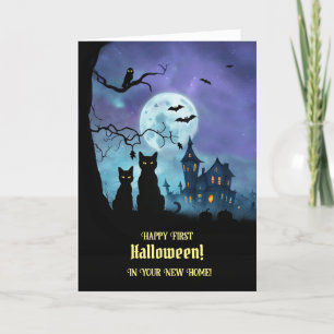 1st Halloween in your New Home Cute Black Cats  Card