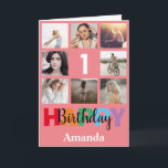 1st Happy Birthday Photo Collage Modern Pink Card<br><div class="desc">1st Happy Birthday Photo Collage Modern Pink Card with personalised name. For further customisation,  please click the "Customise it" button and use our design tool to modify this template.</div>