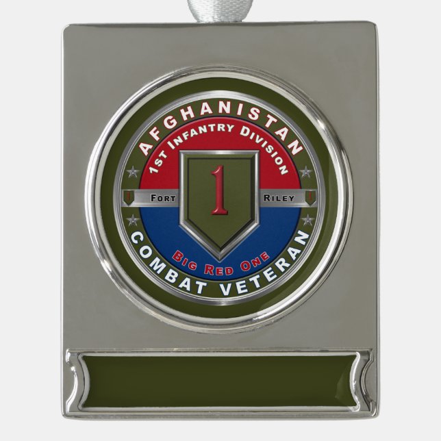 1st Infantry Division Afghanistan Veteran Silver Plated Banner Ornament (Front)