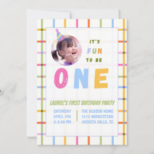 1ST- IT'S FUN TO BE ONE FIRST BIRTHDAY INVITATION 