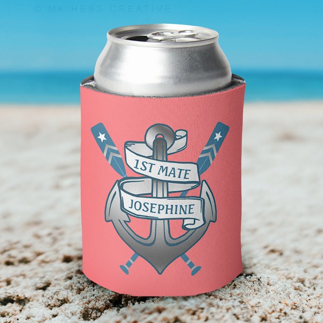 1st Mate Anchor Nautical Oars Coral Pink | Custom Can Cooler (Creator Uploaded)