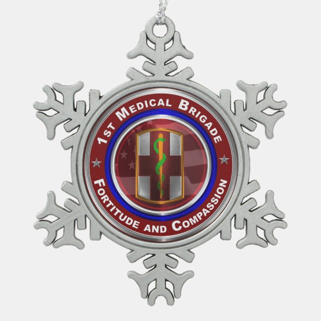 1st Medical Brigade Keepsake Snowflake Pewter Christmas Ornament (Front)