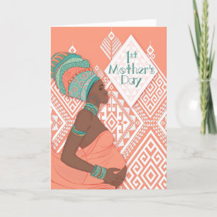 1st Mother's Day African American Mummy to Be Holiday Card