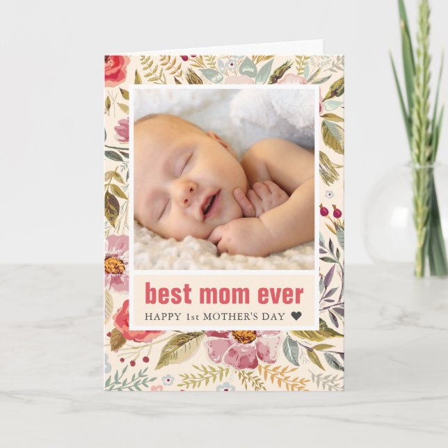 1st Mother's Day Floral Photo Greeting Card (Front)