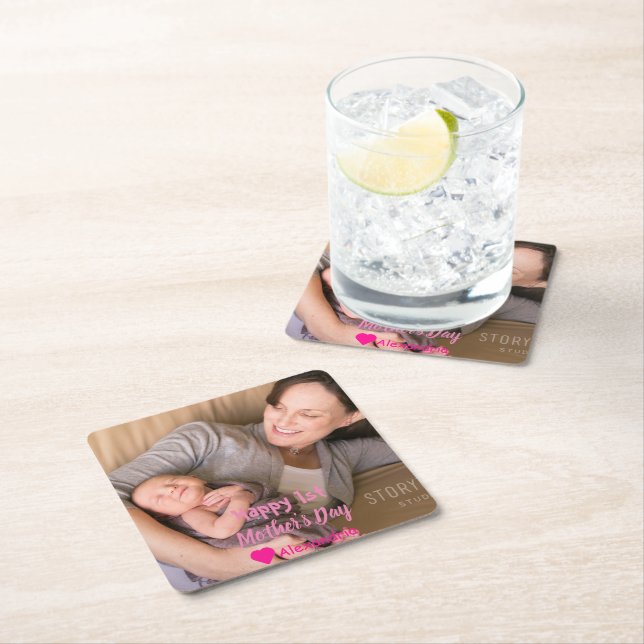 1st Mother's Day Square Paper Coaster (Insitu)