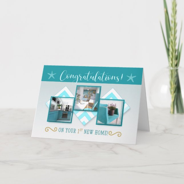 1st New Home Congratulations Beach Theme Holiday Card (Front)