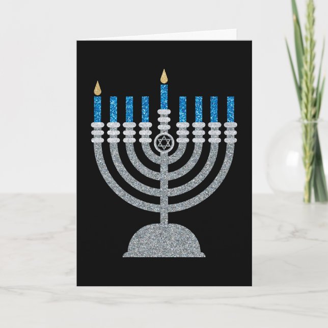 1st Night of Hanukkah Glitter Card (Front)