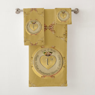 1st or 50th Golden Wedding Anniversary Bath Towel Set