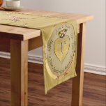 1st or 50th Golden Wedding Anniversary  Short Table Runner<br><div class="desc">Alas, a lovely table runner to honour their 1st or 50th wedding anniversary with a heart emblem and medallion text, how special is that?! Golden ochre with ornate heart graphics, for a touch of the romantic. If you wish for any customisation or illustration made just for you, just message me...</div>