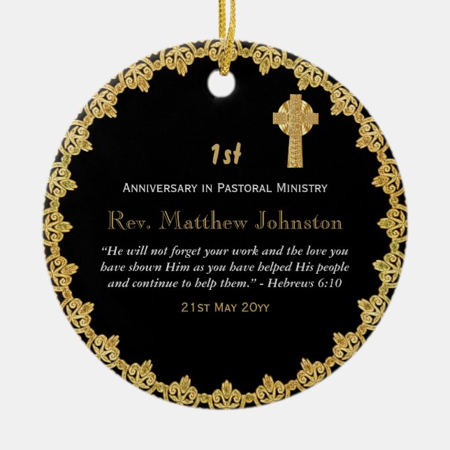 1st Ordination Anniversary Personalised Scripture Ceramic Tree Decoration (Front)