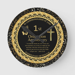 1st Ordination Anniversary Priest PERSONALIZED  Round Clock