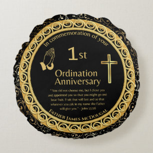 1st Ordination Anniversary Priest PERSONALIZED  Round Cushion