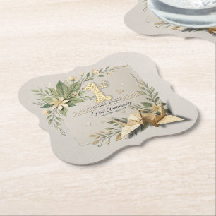 1st Paper Wedding Anniversary Floral Cranes Couple Coaster