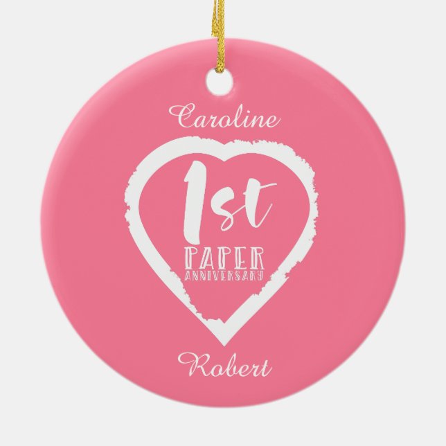 1ST paper wedding anniversary heart Ceramic Tree Decoration (Back)