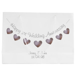 1st Paper Wedding Anniversary purple heart bunting Large Gift Bag