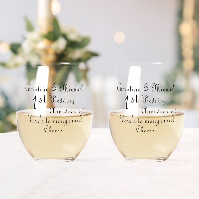 1st Paper Wedding Anniversary Signature  Stemless Wine Glass (Insitu (Wedding))