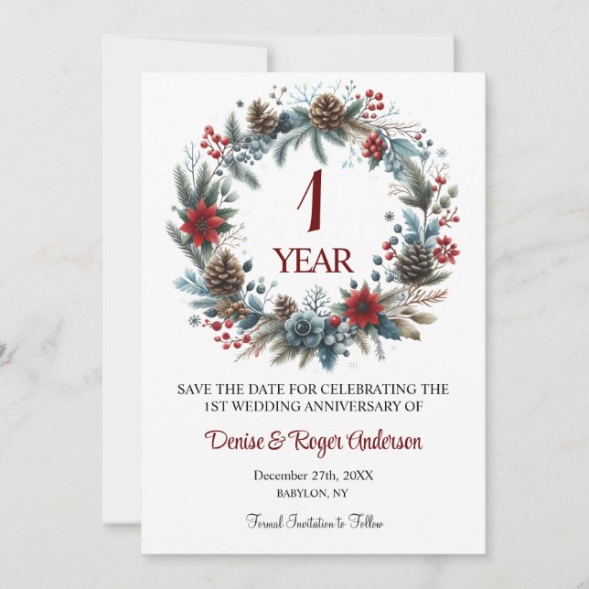 1st Paper Wedding Anniversary Winter Save The Date (Front)