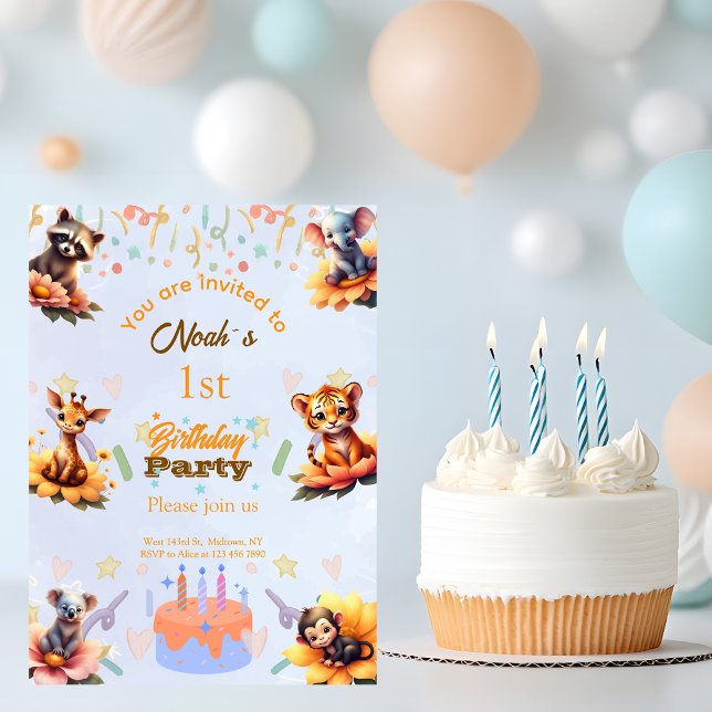 1st Party Animals Kids Birthday Invitation  (Creator Uploaded)