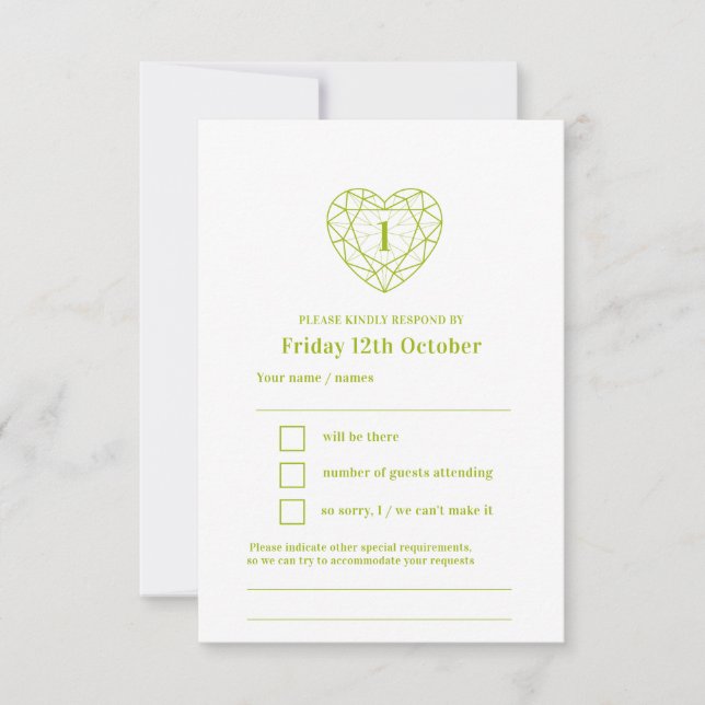 1st peridot green heart anniversary reply RSVP (Front)