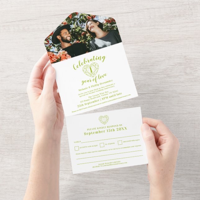 1st peridot wedding anniversary photo with RSVP  All In One Invitation (Tearaway)