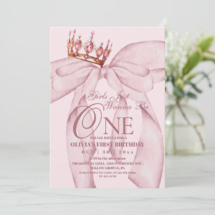 1st Pink Bow Girls Just Wanna Be One Birthday Invitation