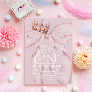 1st Pink Bow Girls Just Wanna Be One Birthday  Invitation