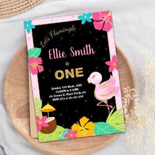 1st Pink Flamingo Birthday Invitations