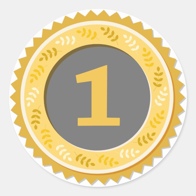 1st Place Gold Medal Dark Classic Round Sticker (Front)