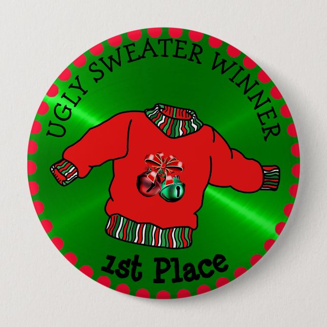 1st Place Ugly Sweater Winner Christmas Gold Medal 10 Cm Round Badge (Front)