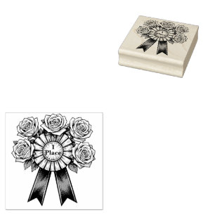 1st place winner floral award rubber stamp